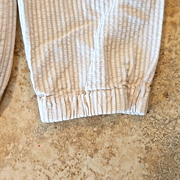 Babe Didrikson Seersucker Hooded Tan and White Striped Jacket - Picture 3 of 6